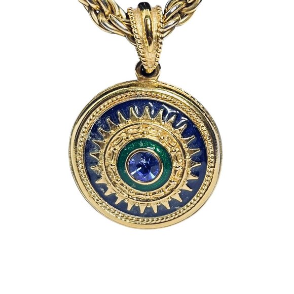 Jackie Kennedy Chunky Gold Tone Rope Chain Necklace W/Reversible Pendant (6002) - Picture 2 of 9